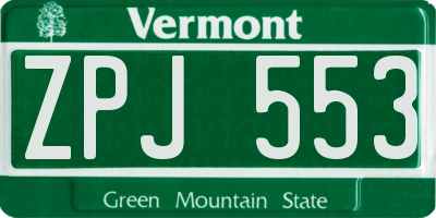 VT license plate ZPJ553