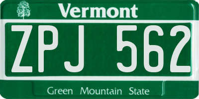VT license plate ZPJ562