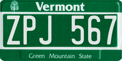 VT license plate ZPJ567