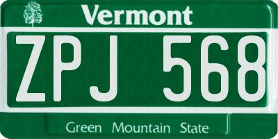 VT license plate ZPJ568