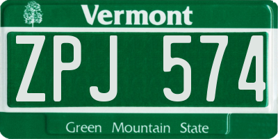 VT license plate ZPJ574