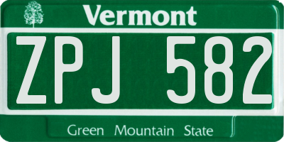 VT license plate ZPJ582
