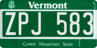 VT license plate ZPJ583