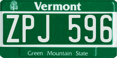 VT license plate ZPJ596