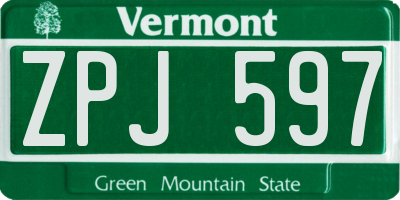 VT license plate ZPJ597