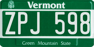 VT license plate ZPJ598