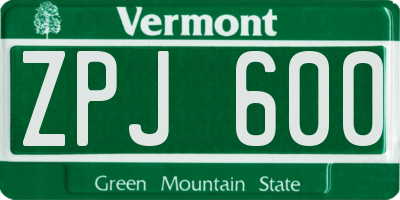 VT license plate ZPJ600
