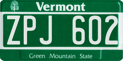 VT license plate ZPJ602