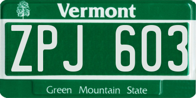 VT license plate ZPJ603
