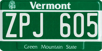 VT license plate ZPJ605