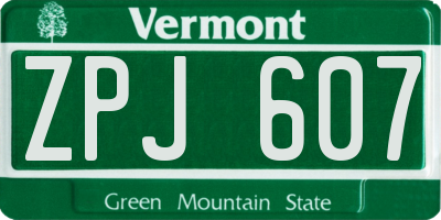 VT license plate ZPJ607