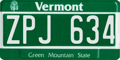 VT license plate ZPJ634