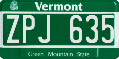 VT license plate ZPJ635