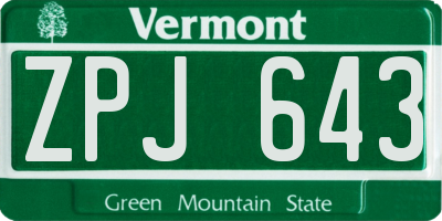 VT license plate ZPJ643