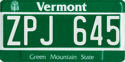 VT license plate ZPJ645