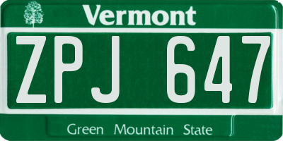 VT license plate ZPJ647