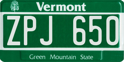 VT license plate ZPJ650