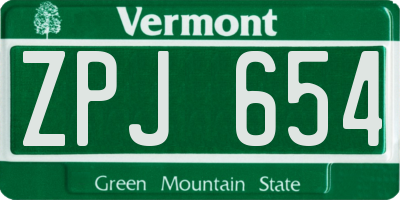 VT license plate ZPJ654