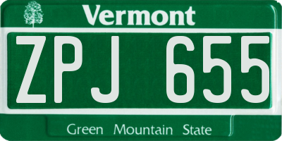 VT license plate ZPJ655