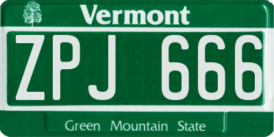 VT license plate ZPJ666