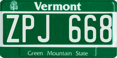 VT license plate ZPJ668