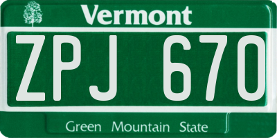 VT license plate ZPJ670