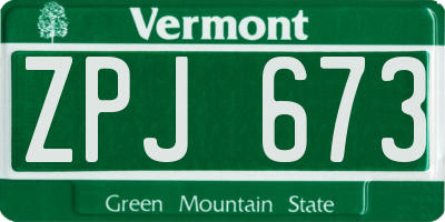 VT license plate ZPJ673