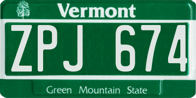 VT license plate ZPJ674