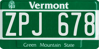 VT license plate ZPJ678