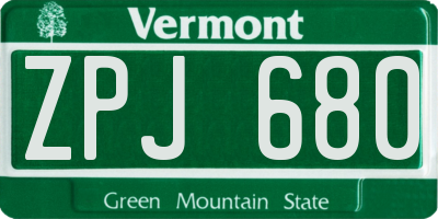 VT license plate ZPJ680