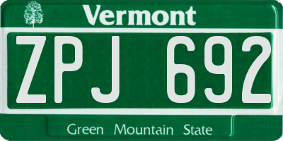VT license plate ZPJ692