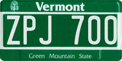 VT license plate ZPJ700