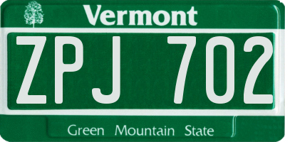 VT license plate ZPJ702