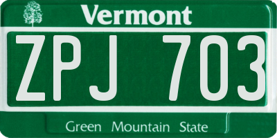 VT license plate ZPJ703