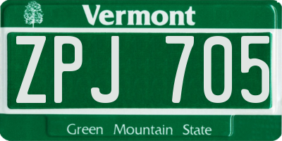 VT license plate ZPJ705