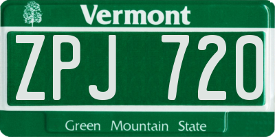 VT license plate ZPJ720