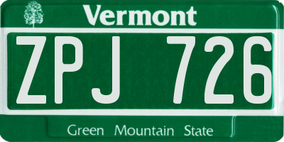 VT license plate ZPJ726