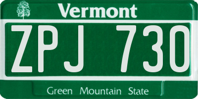 VT license plate ZPJ730