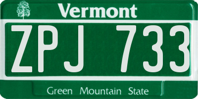 VT license plate ZPJ733