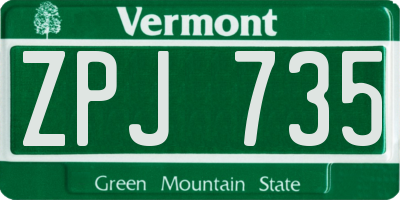 VT license plate ZPJ735