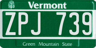 VT license plate ZPJ739