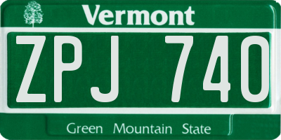 VT license plate ZPJ740