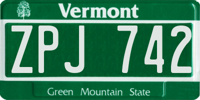 VT license plate ZPJ742