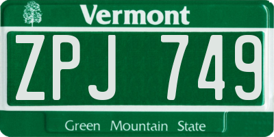 VT license plate ZPJ749