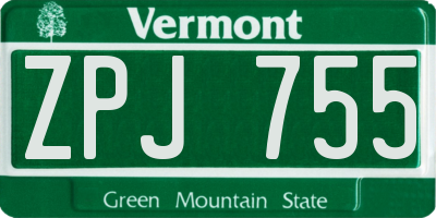 VT license plate ZPJ755