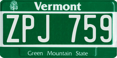 VT license plate ZPJ759