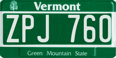 VT license plate ZPJ760