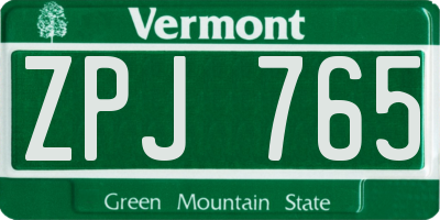 VT license plate ZPJ765