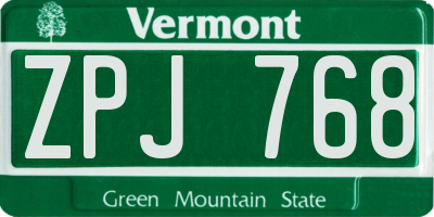 VT license plate ZPJ768