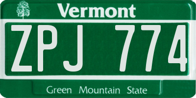 VT license plate ZPJ774